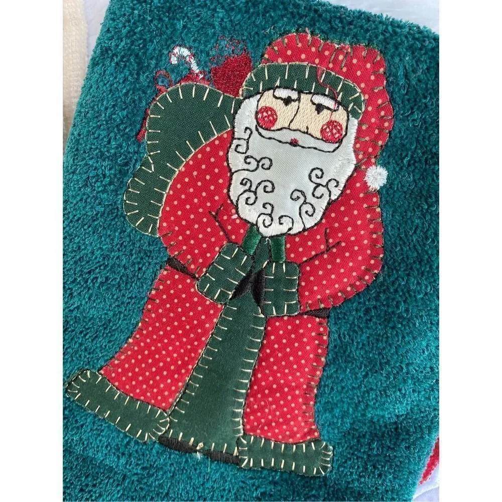 NWT NEW 3 PC Red Cream Green Christmas Vintage Santa Hand Towels
